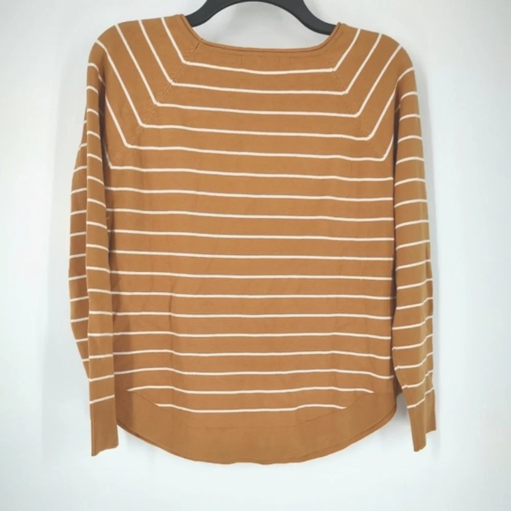 Pink Clover Women's Long Sleeve Brown White Striped Pullover Size MP